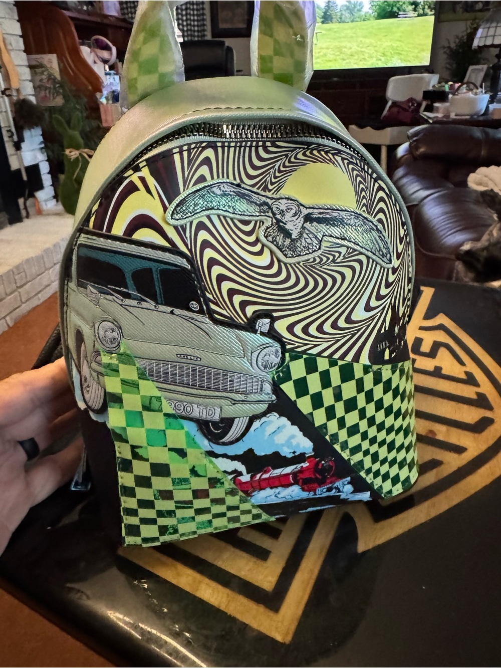 Harry Potter Warner Bros. Green Checkerboard Mini Backpack with Retro Car